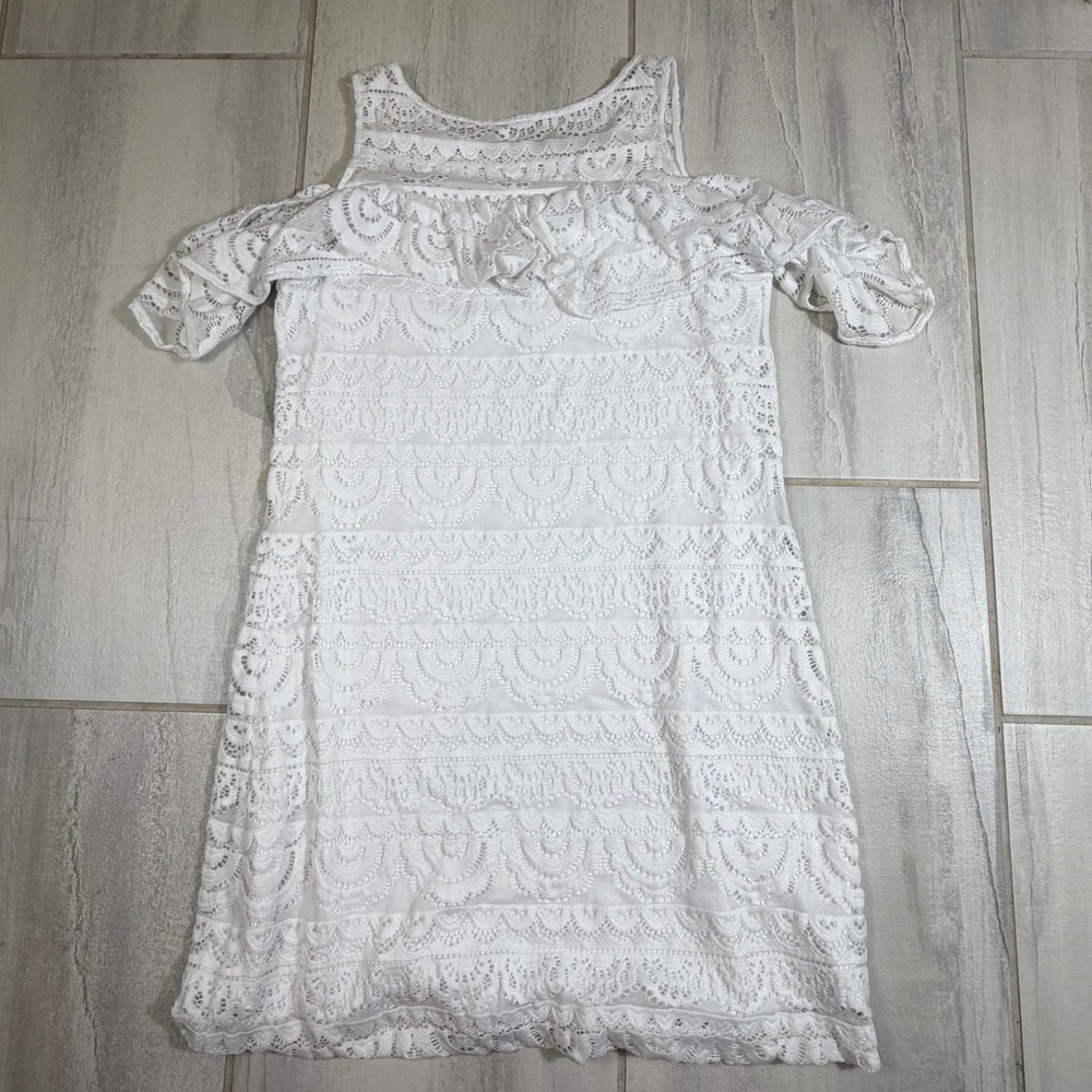 Lilly Pulitzer Womens White Lace Cold Shoulder Ruffle Tiered Mini Dress Medium - Picture 5 of 7